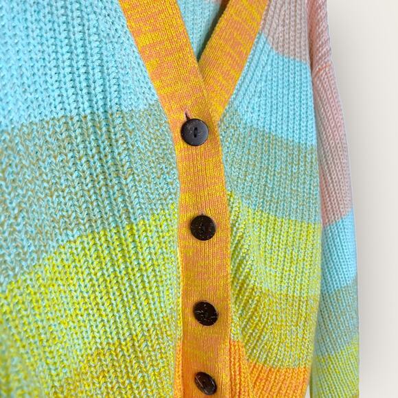 Urban Outfitters Turner Ribbed Cardigan XS Rainbow Knit Slouchy Button Front - Picture 4 of 6